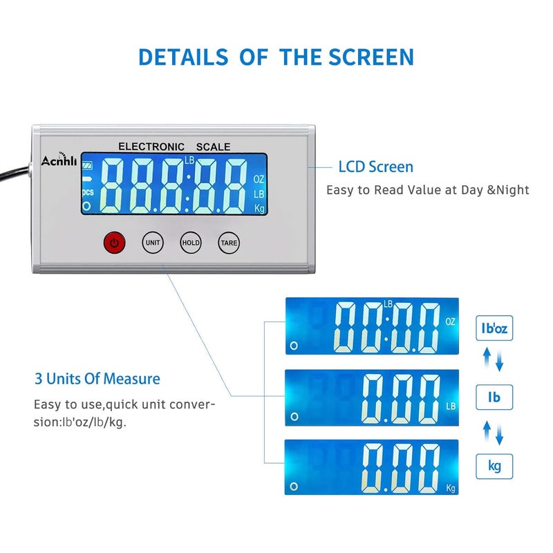 Acnhli Digital Shipping Scales 440 pounds, Stainless Steel Heavy Duty Postal Scale for Warehouses, Homes, Offices, and Courier Companies, Including Product Manuals and adapters - Image 4